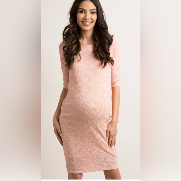 Pink Blush Lace Maternity Dress - Picture 3 of 4